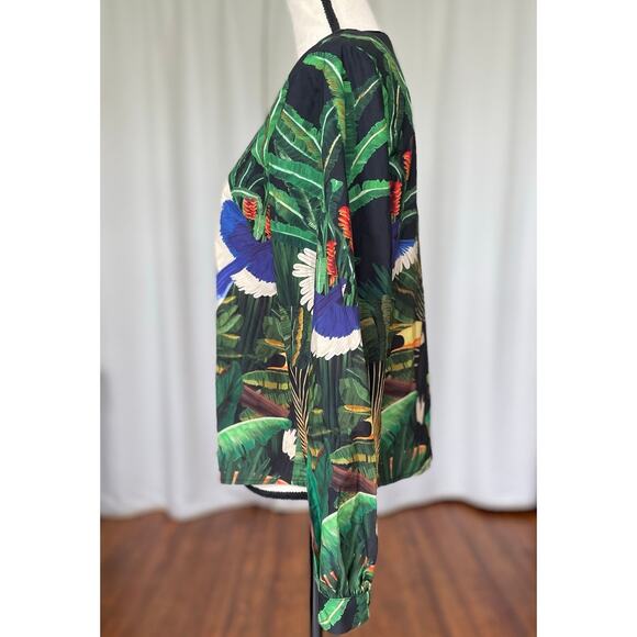 Farm Rio X Anthropologie Adriana Tropical Birds Blouse Size Medium - Picture 3 of 11